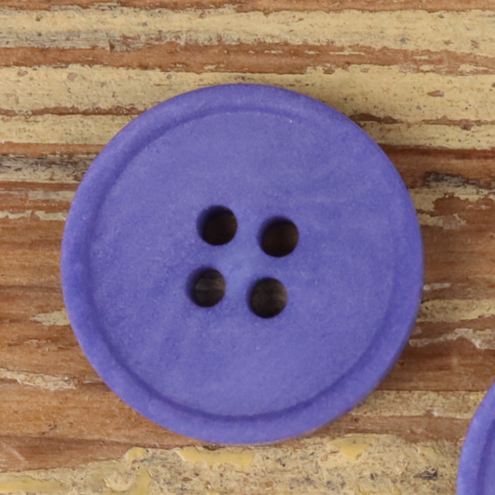Purple round 4-hole matte natural nut button with four dark holes