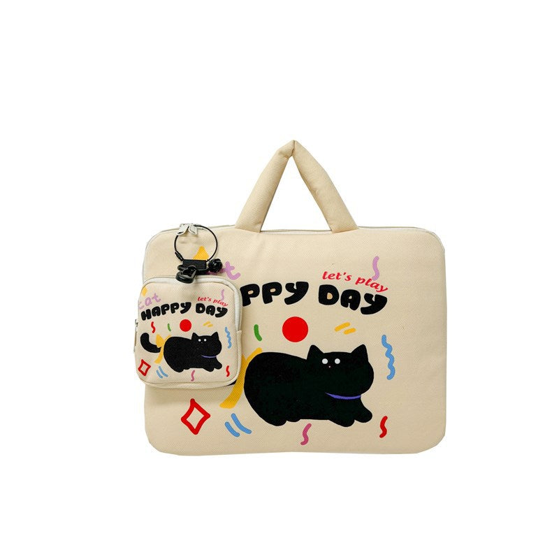Beige Cat Laptop Sleeve 11-14 inch 2-Piece Set Large: 36×27×3cm