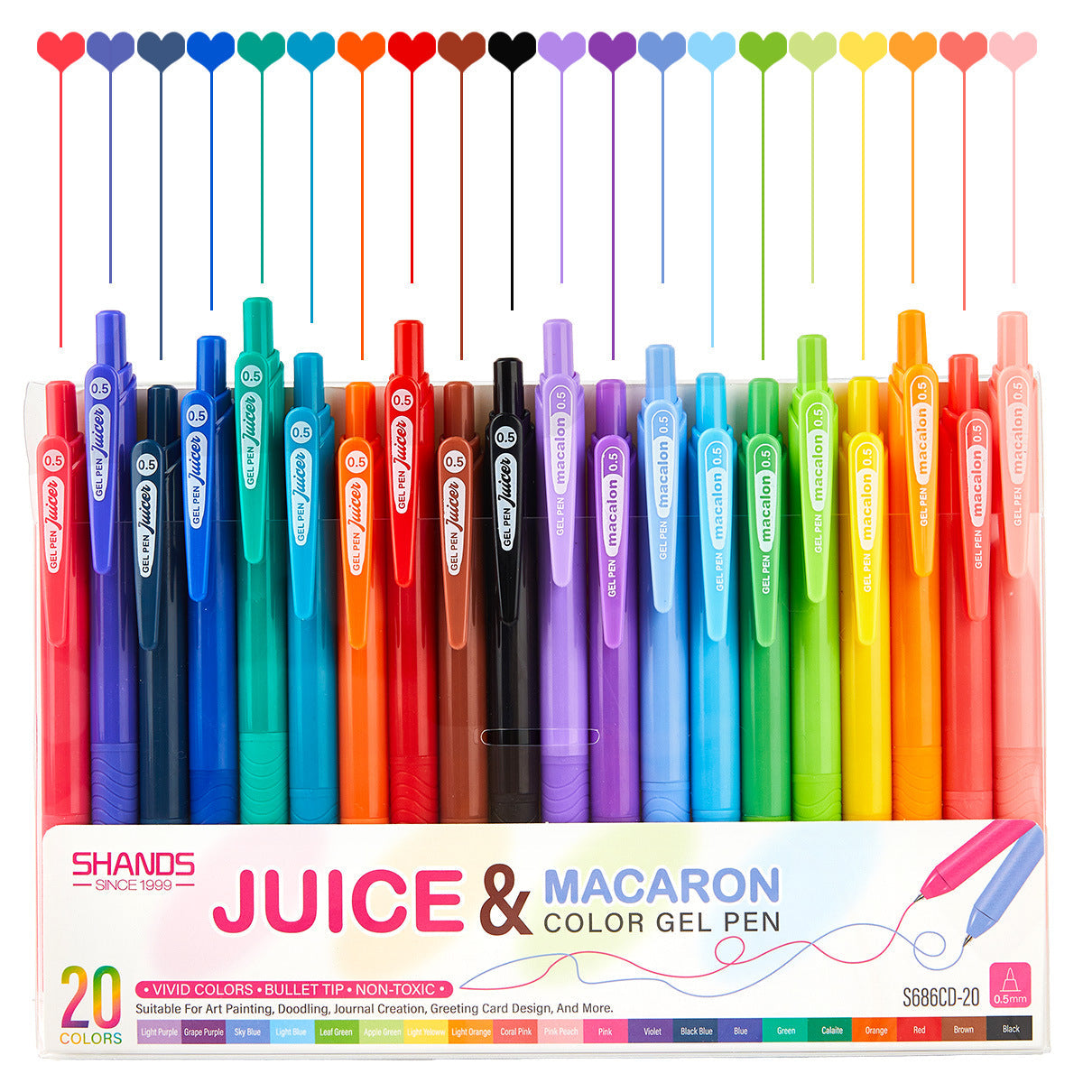 SHANDS S686 Retro /Juice Colored Gel Ink Pens Retractable 0.5mm 20 Juice & Macaron