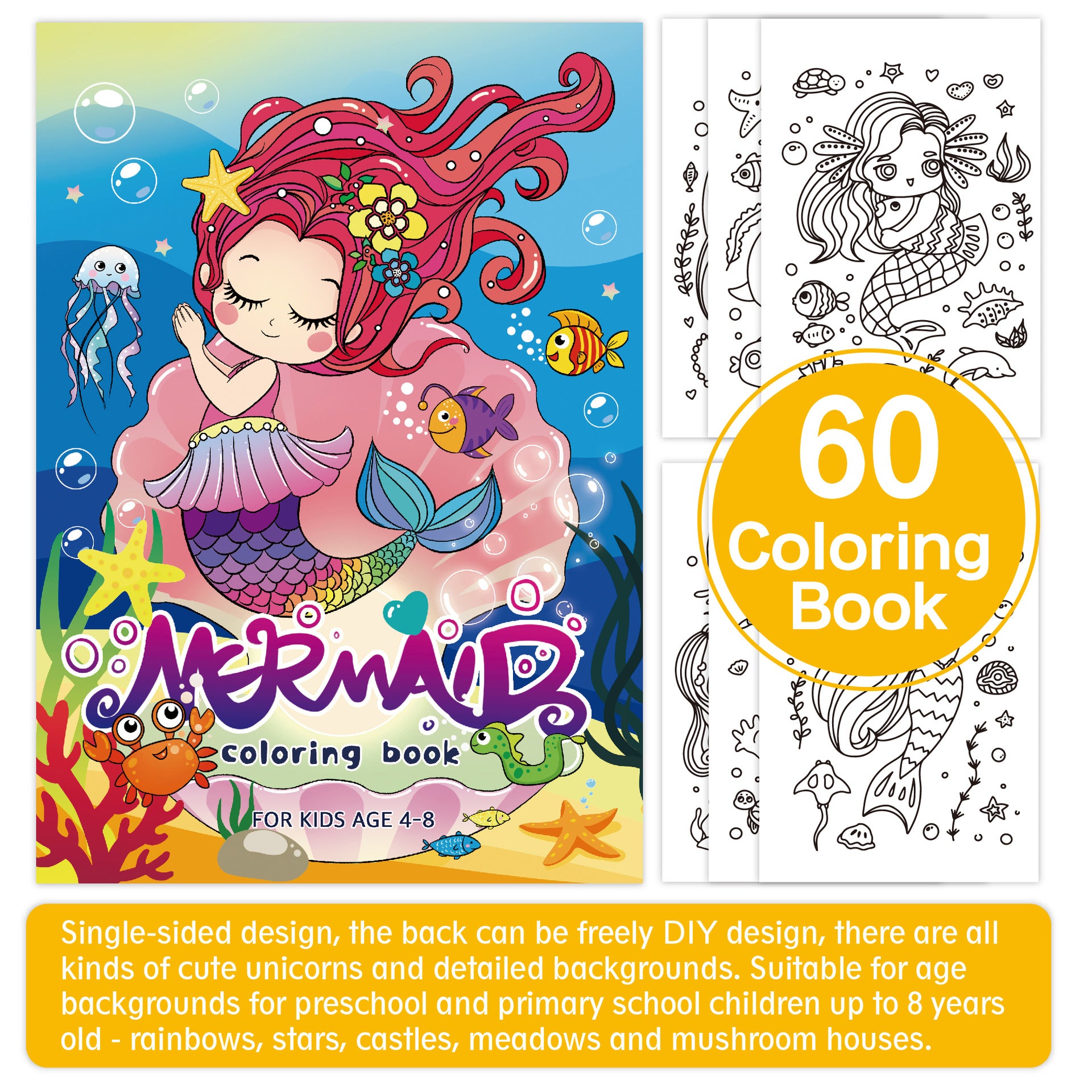 Kids Colouring Books 3-Pack – Unicorn, Mermaid & Dinosaur | 60 Pages