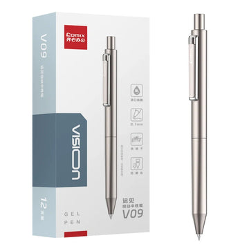 Comix Vision All-Metal Click Gel Pens 0.5/0.7mm Black Ink 12 Pack Rose Gold