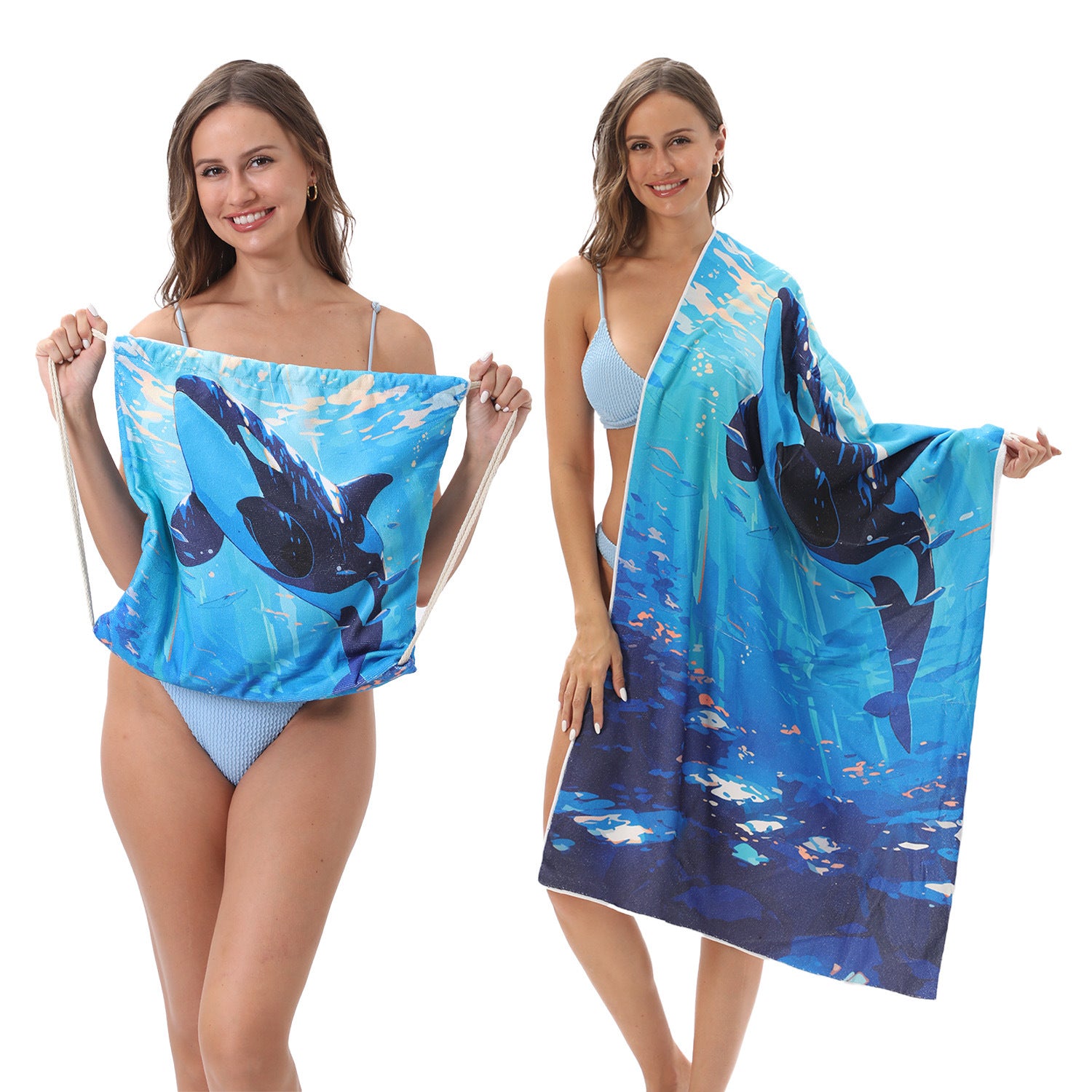 2-in-1 Foldable Printed Beach Towel Built-In Storage Bag