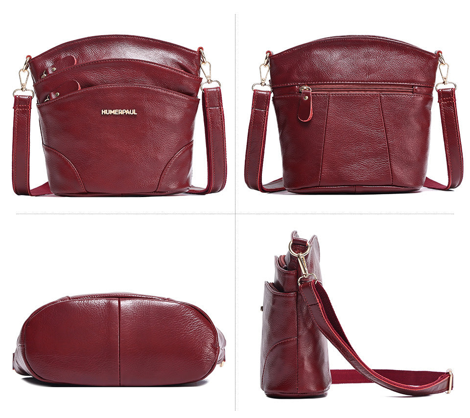 Top Grain Leather Women's Crossbody Bucket Shoulder Bag