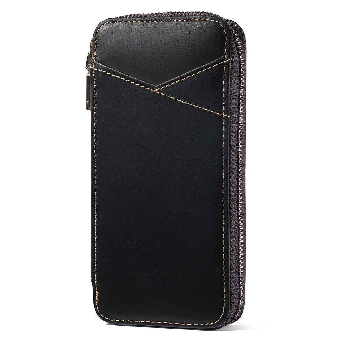 Leather Pencil Case – Handmade Zipper Pen Pouch with 7 Organized Slots Black