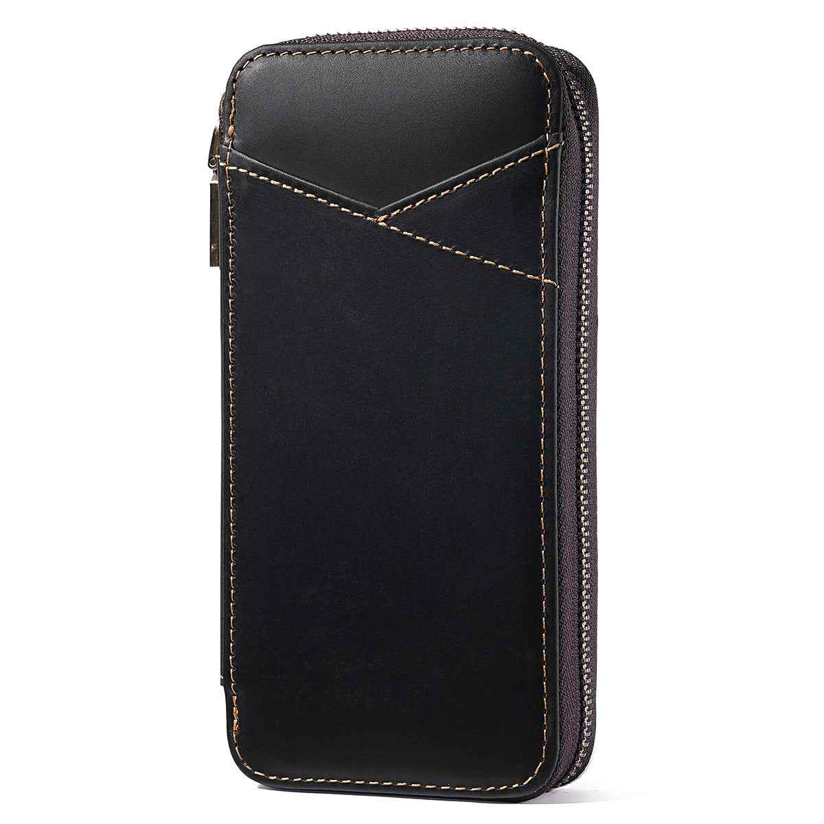 Leather Pencil Case – Handmade Zipper Pen Pouch with 7 Organized Slots Black