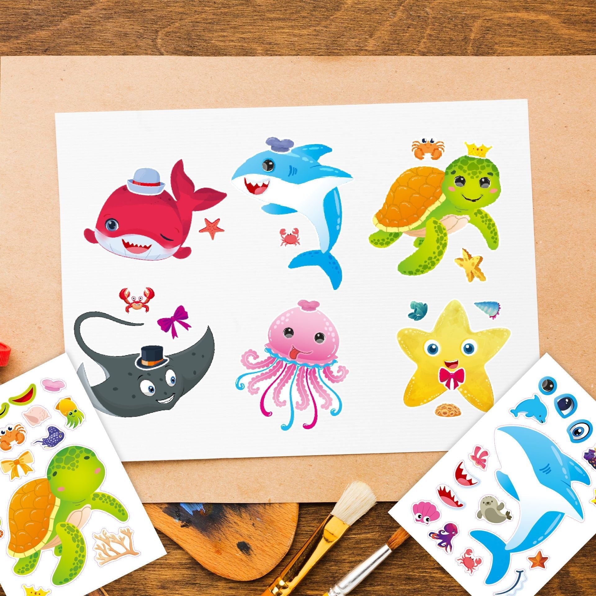 Make a Face Ocean Animals Stickers for Kids 32 Sheets