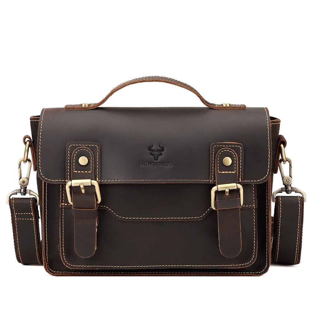 Men's Genuine Leather Crossbody Bag Shoulder Sling Bag Dark Brown