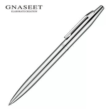 GNASEET Silver Chrome Metal Ballpoint Pen – Brass Cartridge, Polished Metal Body | 139x12x10mm Silver