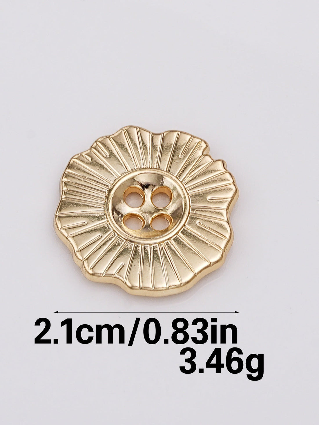 Silver 21mm decorative 4-hole metal button with sunburst ridges