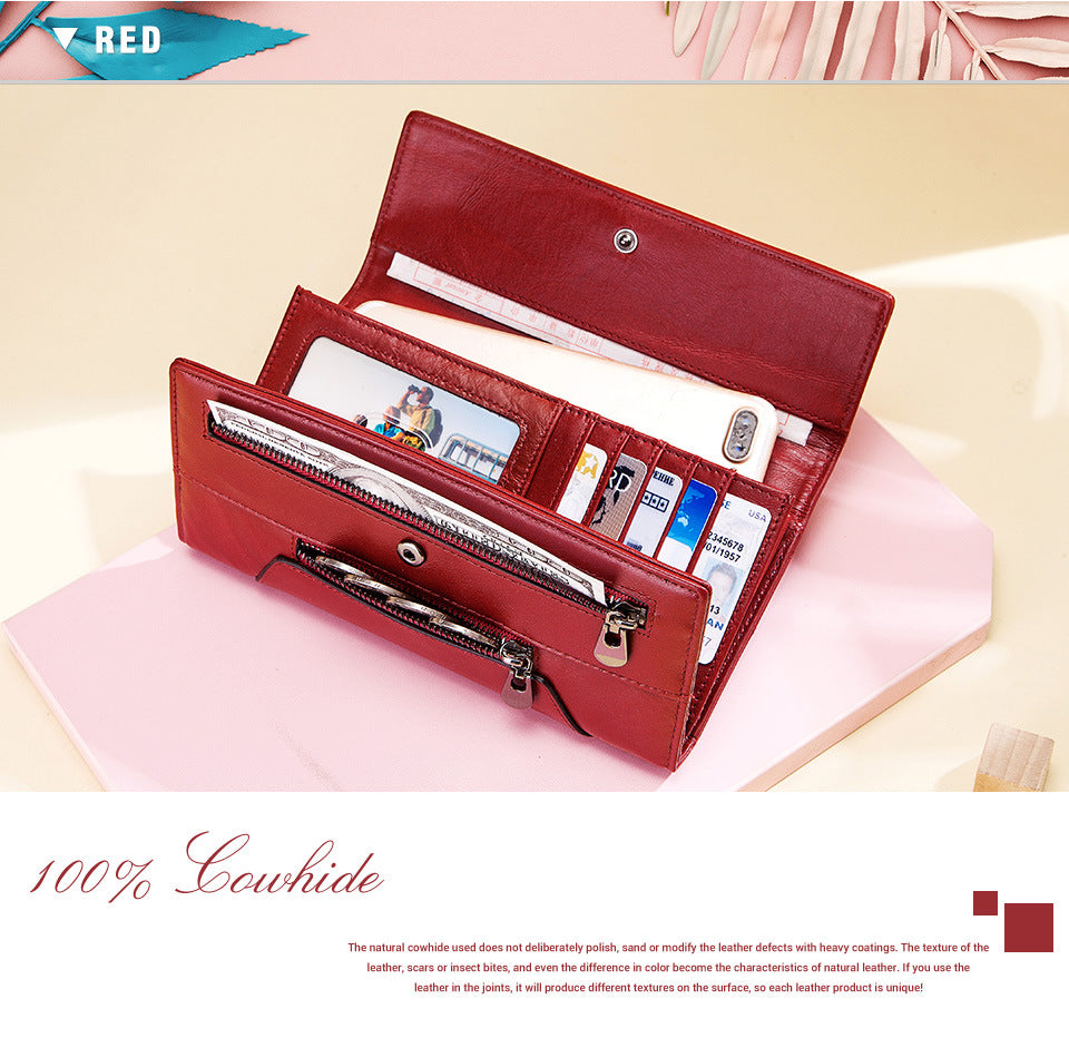 Genuine Leather Long Wallet for Women RFID Clutch