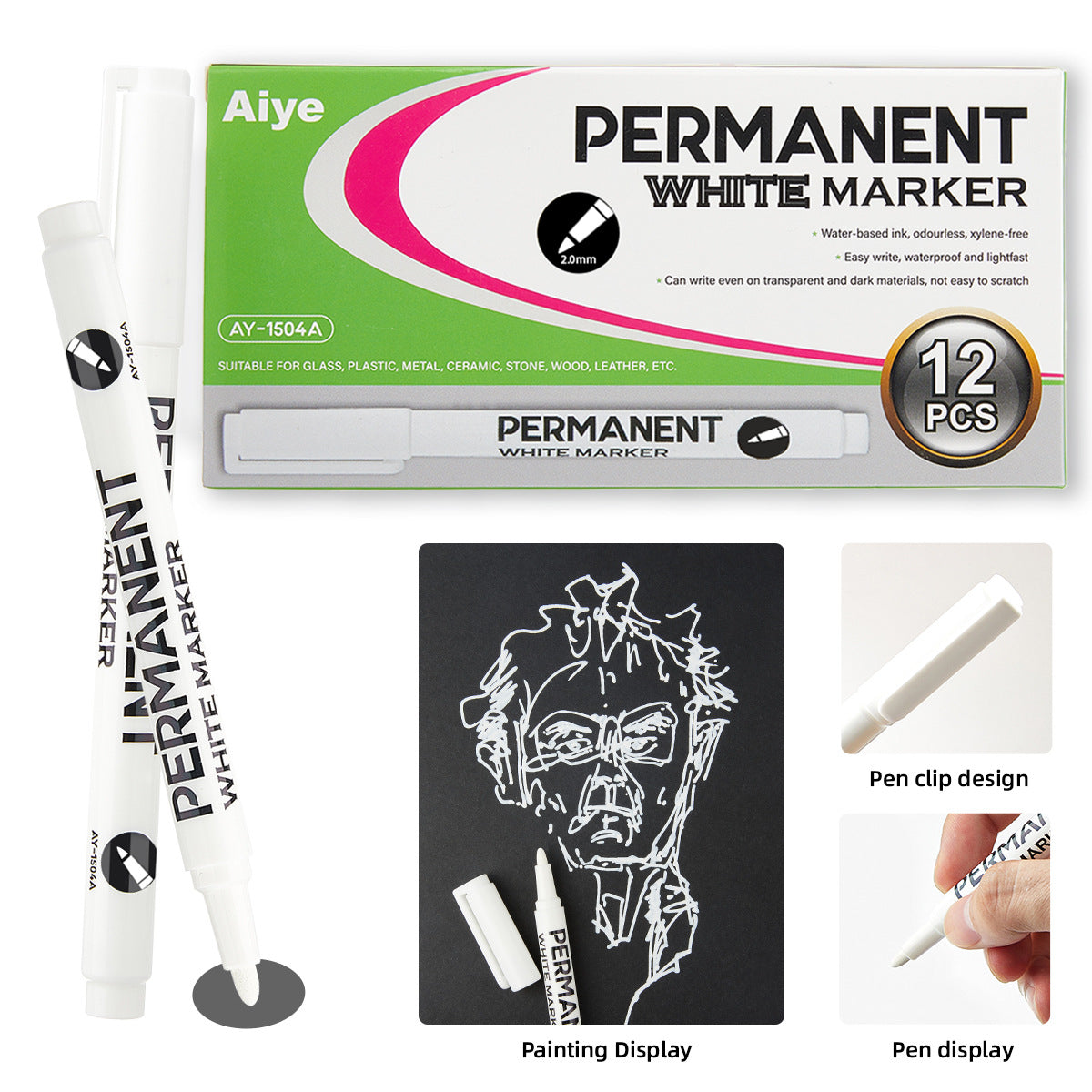 12pcs Industrial Oil-Based Permanet White Black Marker Pens White Hard 2mm
