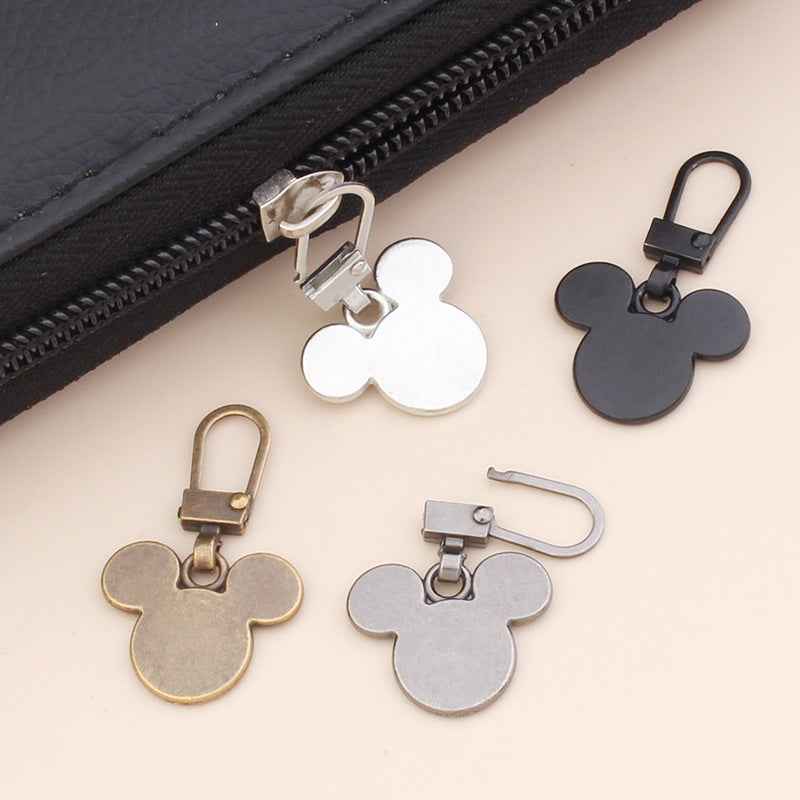 Bear charm detachable zipper pulls with metal clips, mixed colors: gold, silver, dark and white