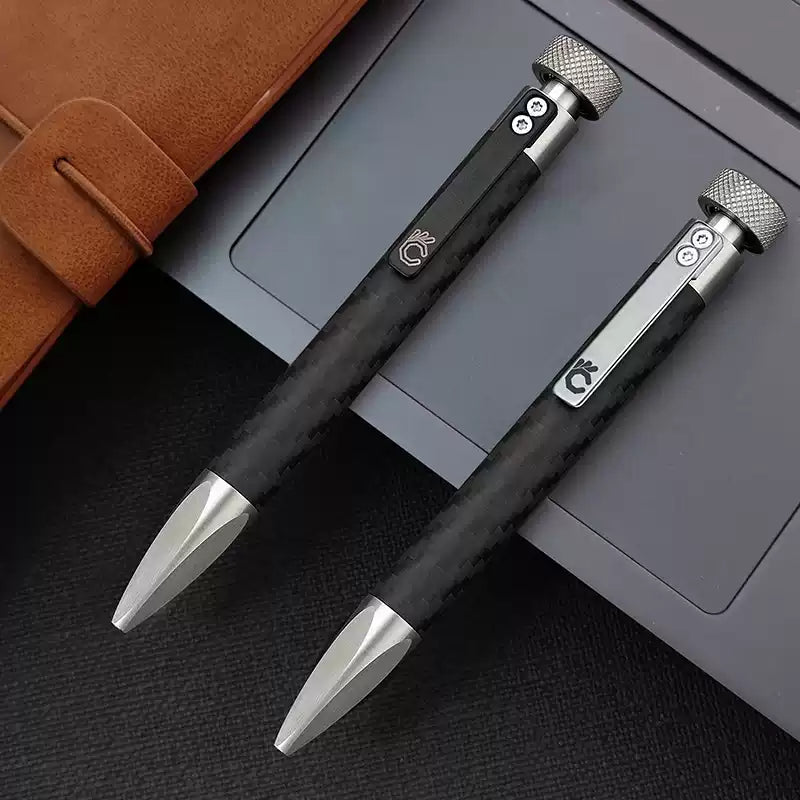 Carbon Fiber & Stainless Steel EDC Tactical Pen with Fidget Spinner Silver