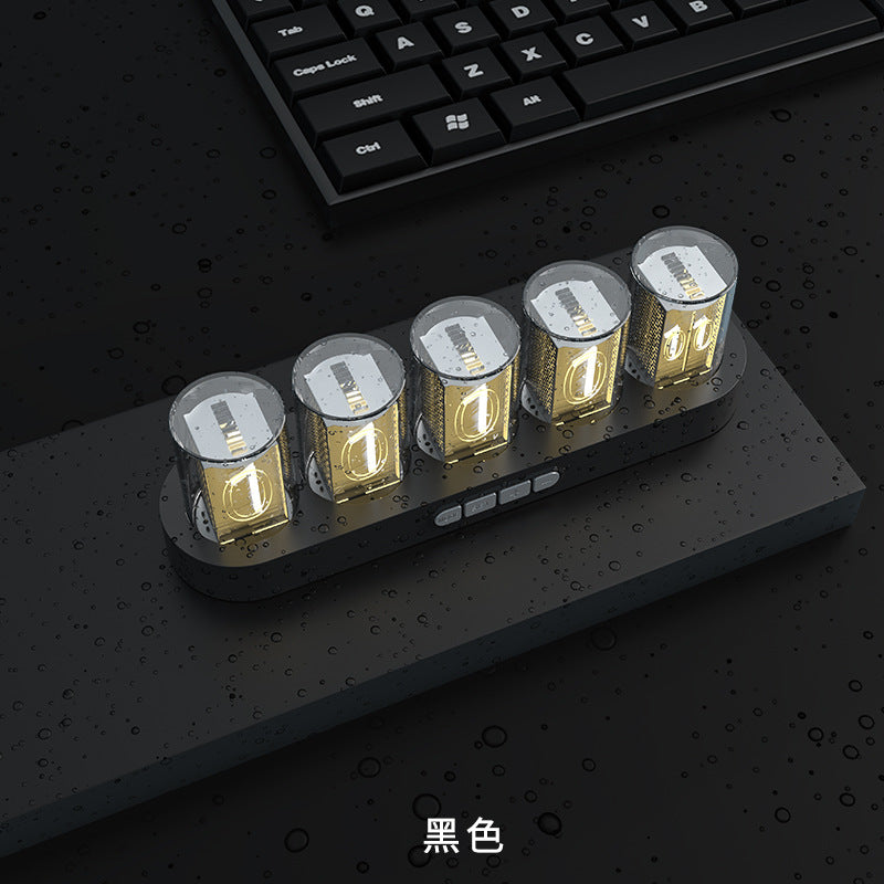 Simulation Nixie Tube Clock,RGB LED Desk Clock Black