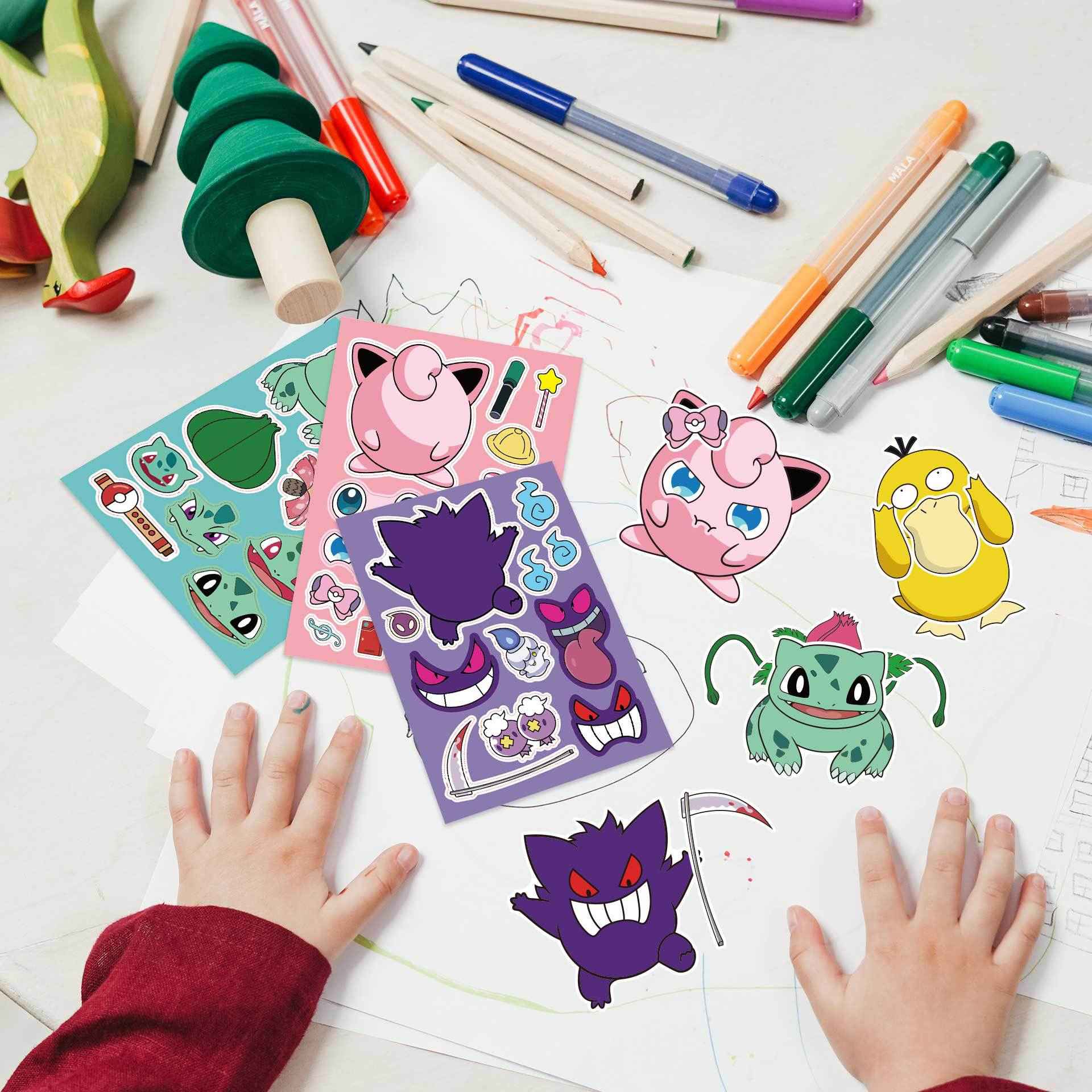 24 Sheets Pokemon Make a Face DIY Stickers for Kids