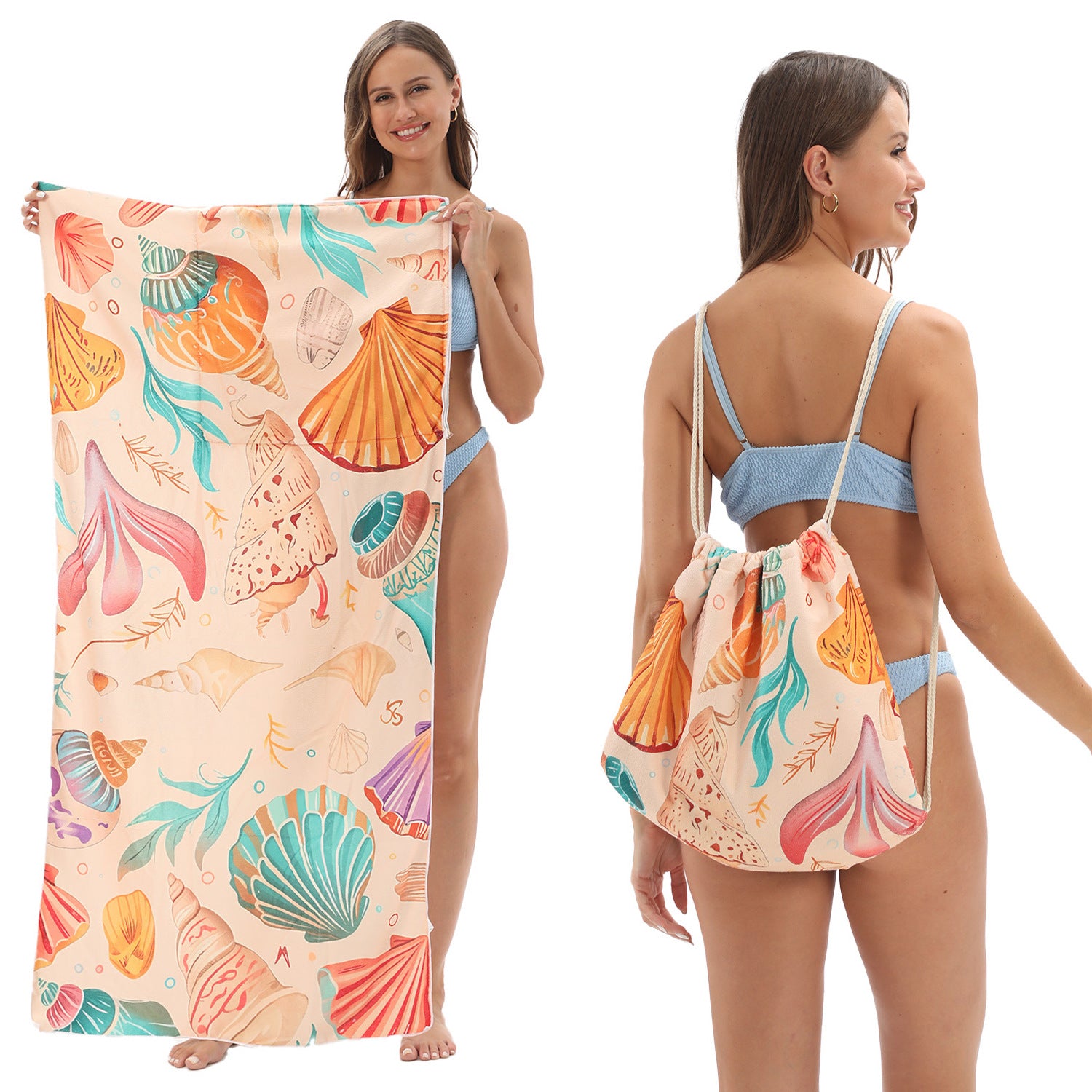 2-in-1 Foldable Printed Beach Towel Built-In Storage Bag