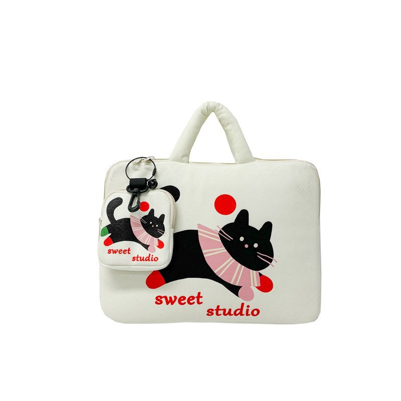 White Cat Laptop Sleeve 11-14 inch Bag + Pouch 2-Piece Set Small: 21×28×3cm