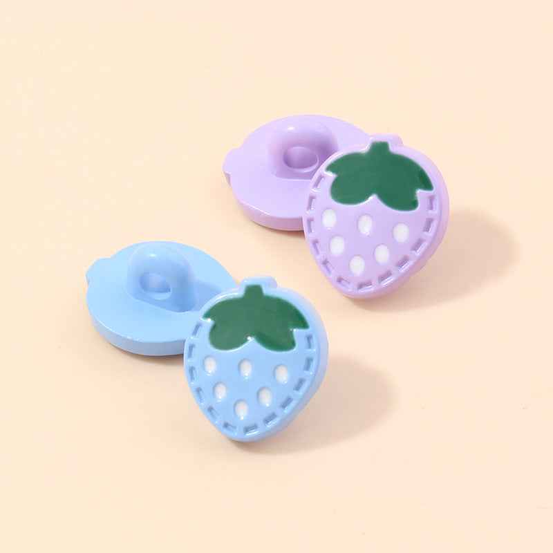 Colorful strawberry-shaped plastic shank buttons, 6 assorted colors in a group