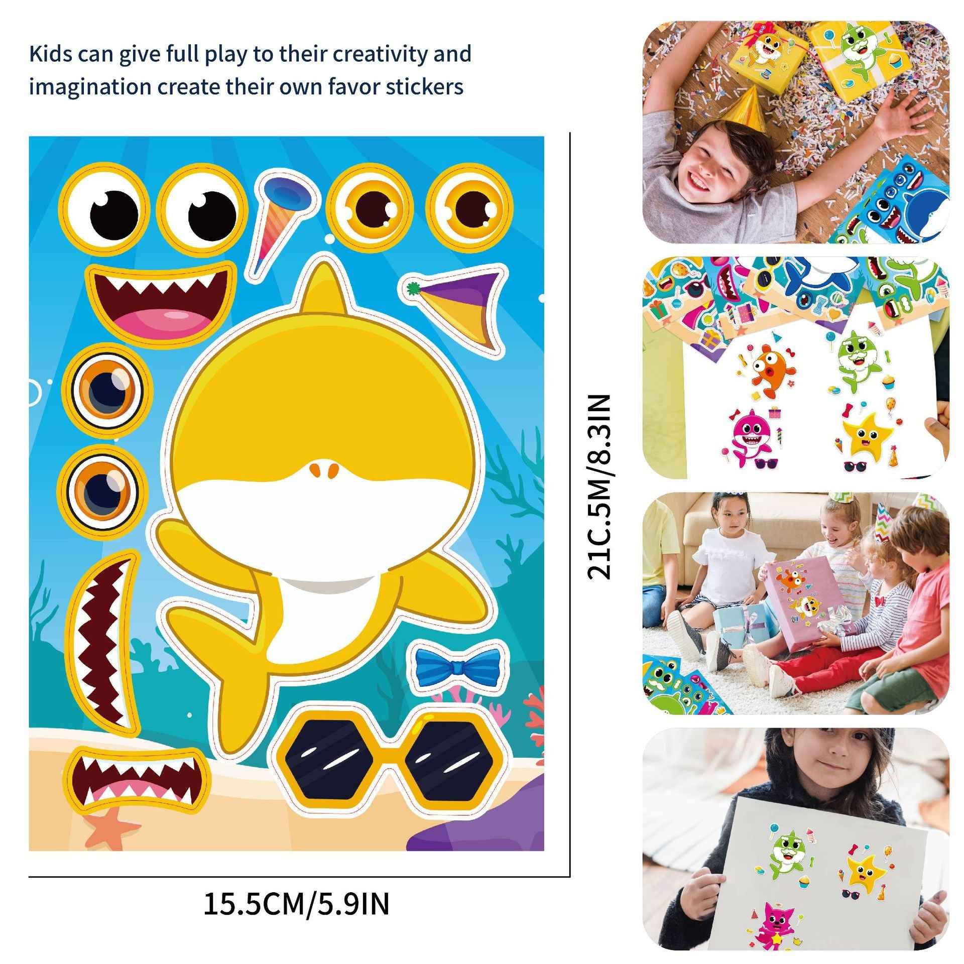 Make a Face Anime Shark Baby Stickers for Kids 24 Sheets