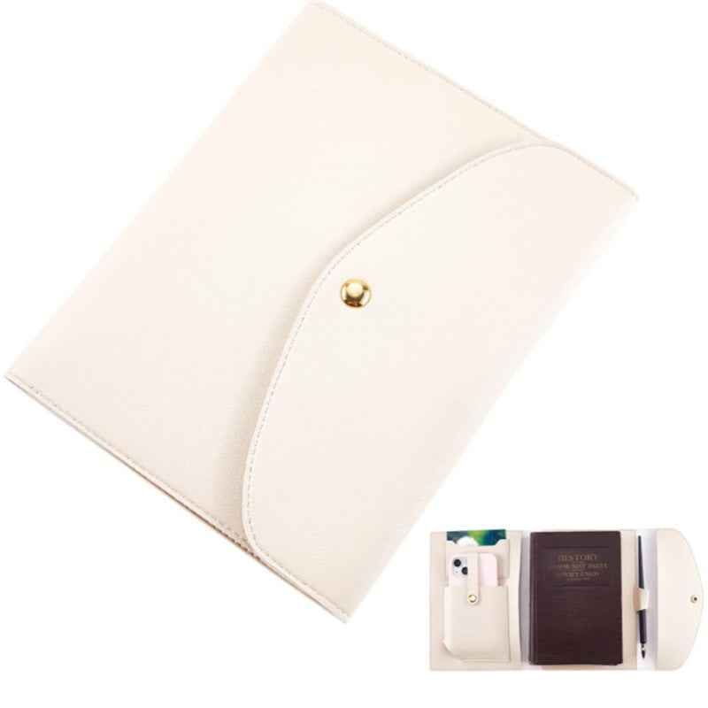 A5 Leather Notebook Cover with Card Slots, Pen Loop Biege