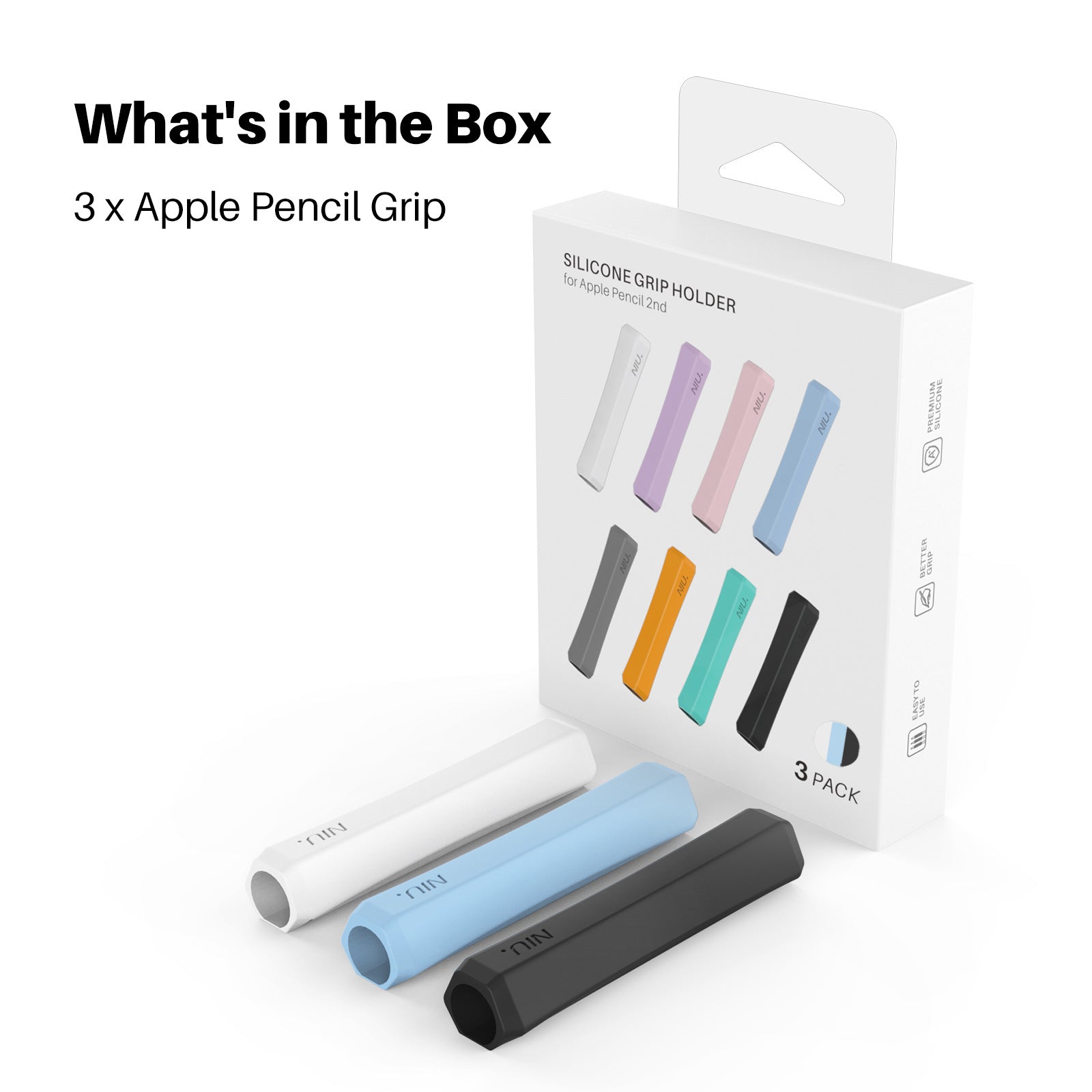 3 Pack Apple Pencil Grips Case Cover Silicone Sleeve Holder White Blue Black