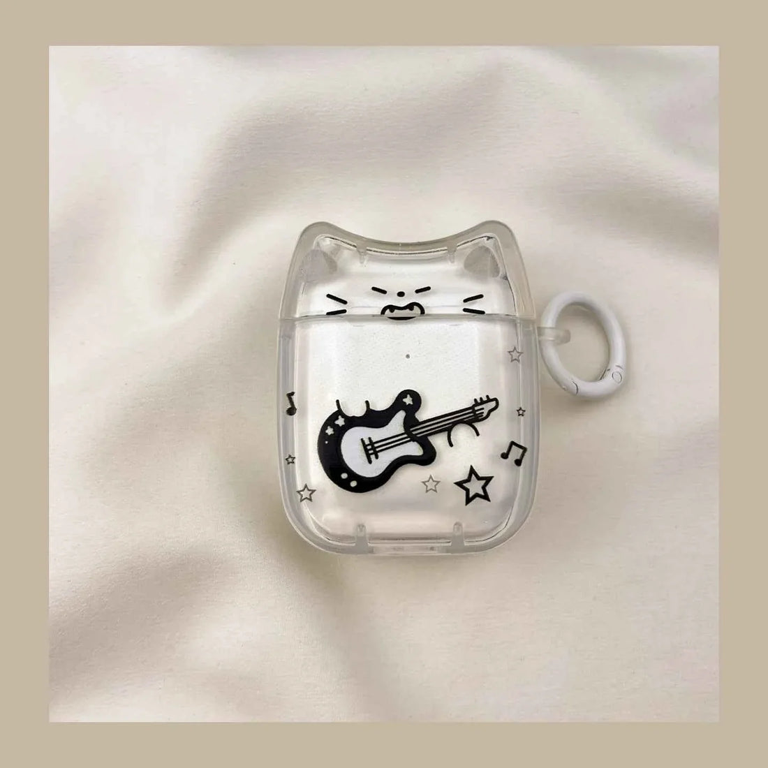 Cute Line Art Guitar Cat AirPods Case A