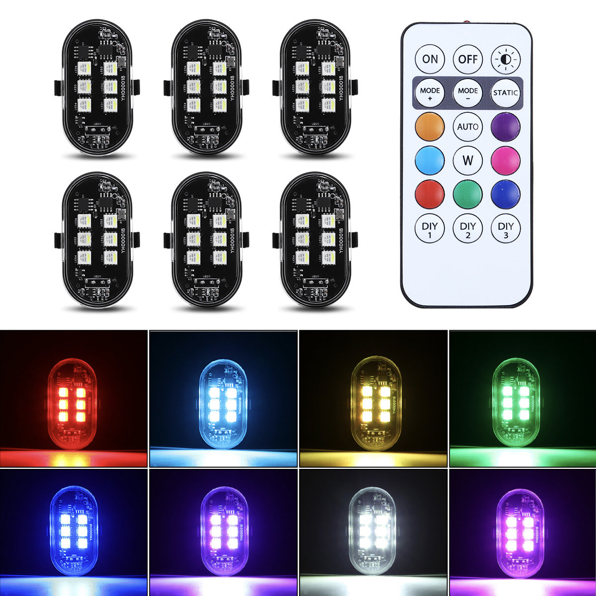 6LEDs Wireless LED Strobe Lights for Car with Remote Control
