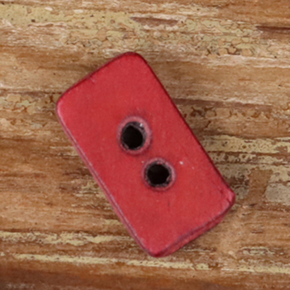 Red novelty shirt button, rectangular with two holes