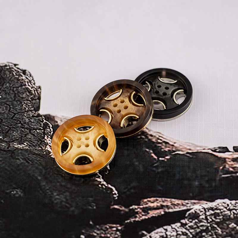 4-hole resin-metal coat buttons, tan/gold and black round styles with four holes