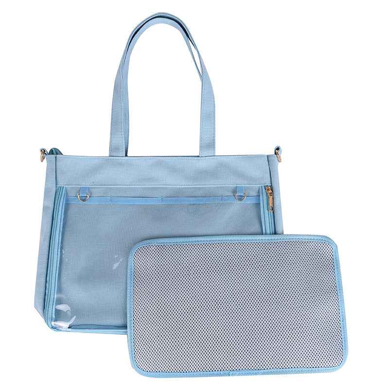 Canvas Ita Bag PVC Window Tote Light Blue