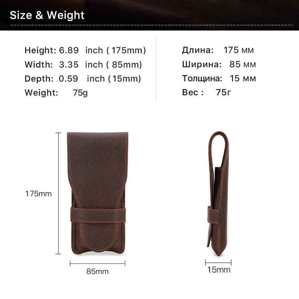 Full Grain Leather Portable 3 Cigars Case with Cigar Cutter Slot