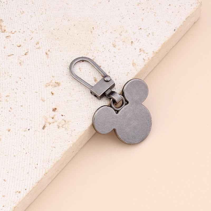 Gray bear-shaped zipper pull replacement with loop handle and metal clip hardware