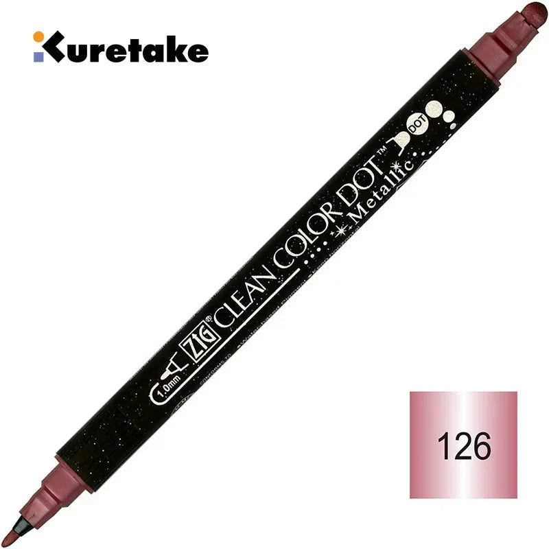 Kuretake ZIG Clean Color Dot Metallic TC-8100 – 2-Pack | Dual-Tip Metallic Dot & Brush Watercolour Marker | Journal / Illustration / Craft | Japan Kuretake ZIG Red