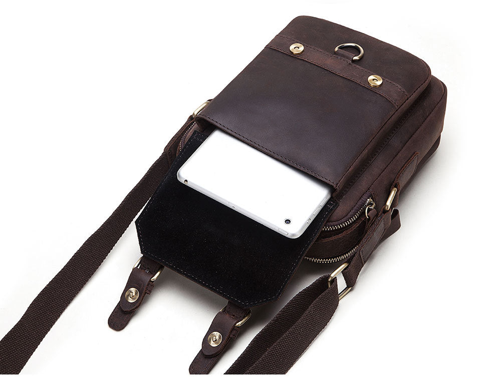 Brown Crazy Horse Leather Men's Shoulder Bag,Business Commuter Bag