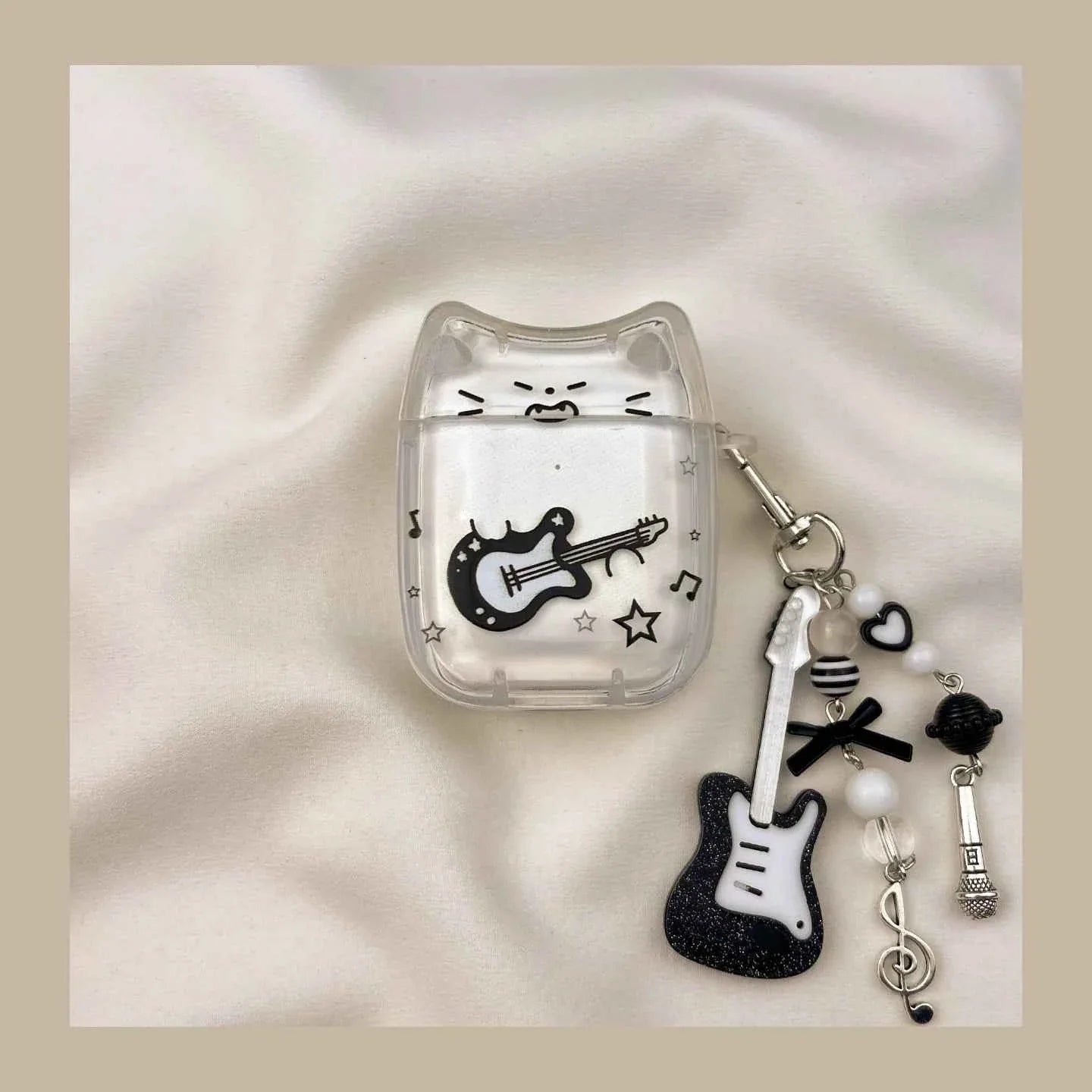 Cute Line Art Guitar Cat AirPods Case D