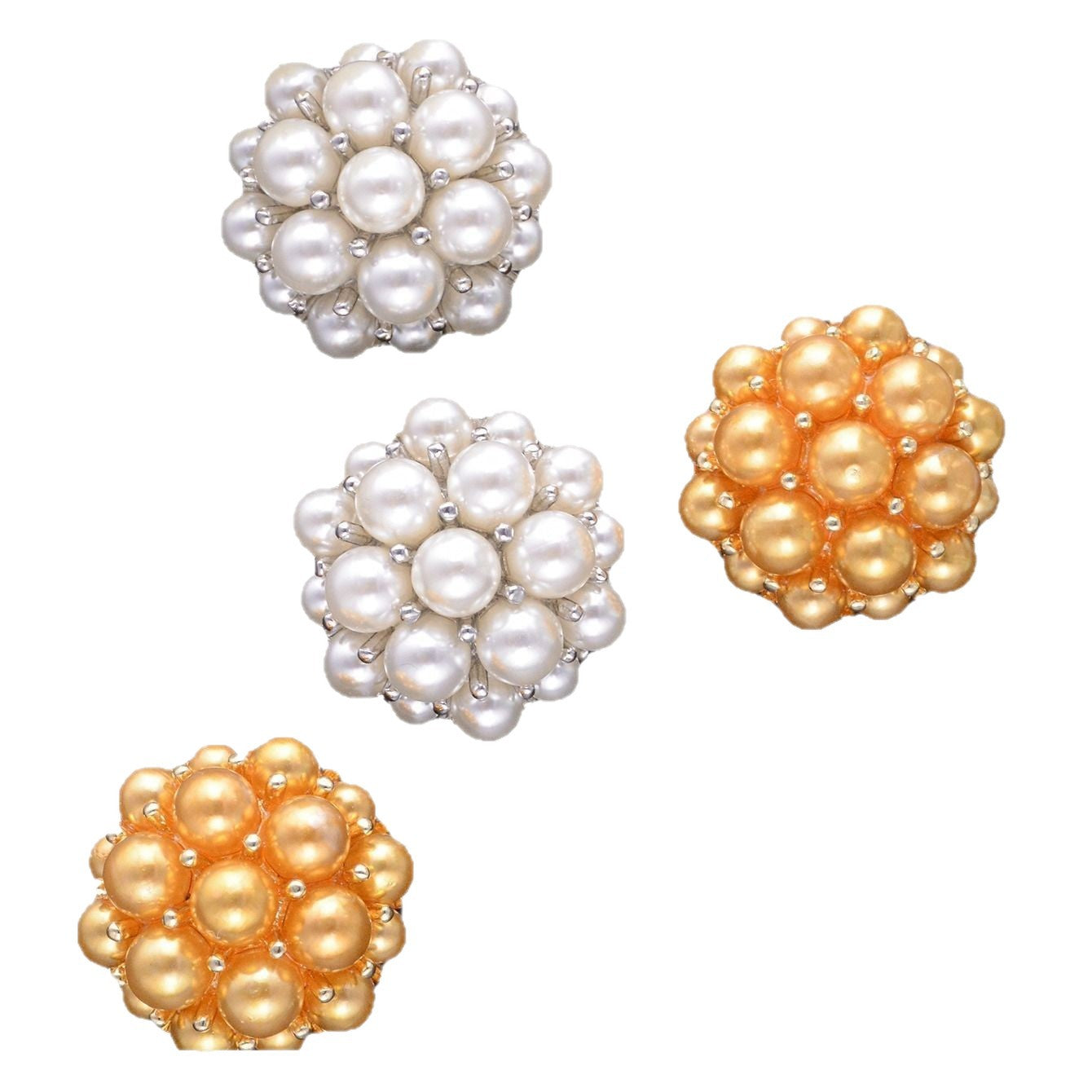 Floral 3D pearl metal button, white bead cluster