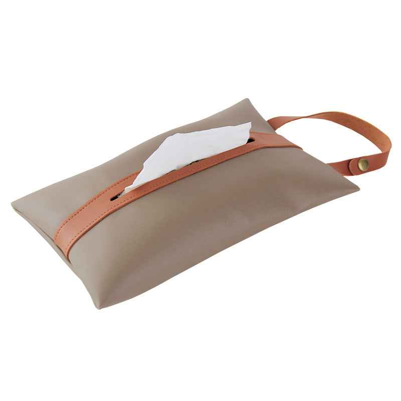 Hanging PU Leather Car Tissue Box Holder Brown
