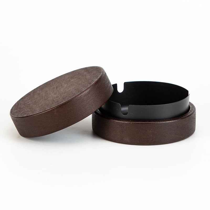 Wooden Stainless Steel Ashtray for Cigarettes with Lid Black 1