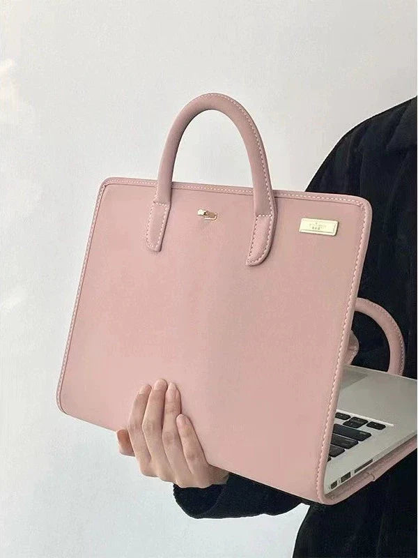Pink PU Laptop Protective Case Sleeve With Handle