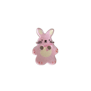 Pink bunny resin sew-on button with two holes, cute face detail