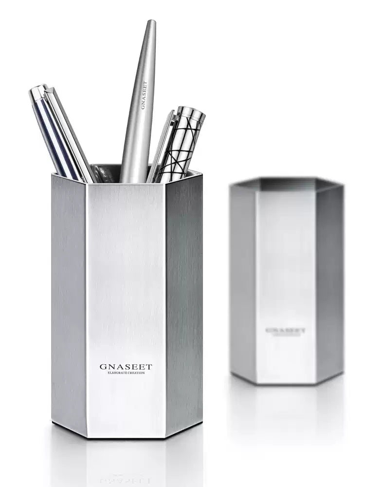 GNASEET Stainless Steel Hexagonal Diamond Pen Holder – Desktop Organizer & Desk Decor | 63x63x107mm