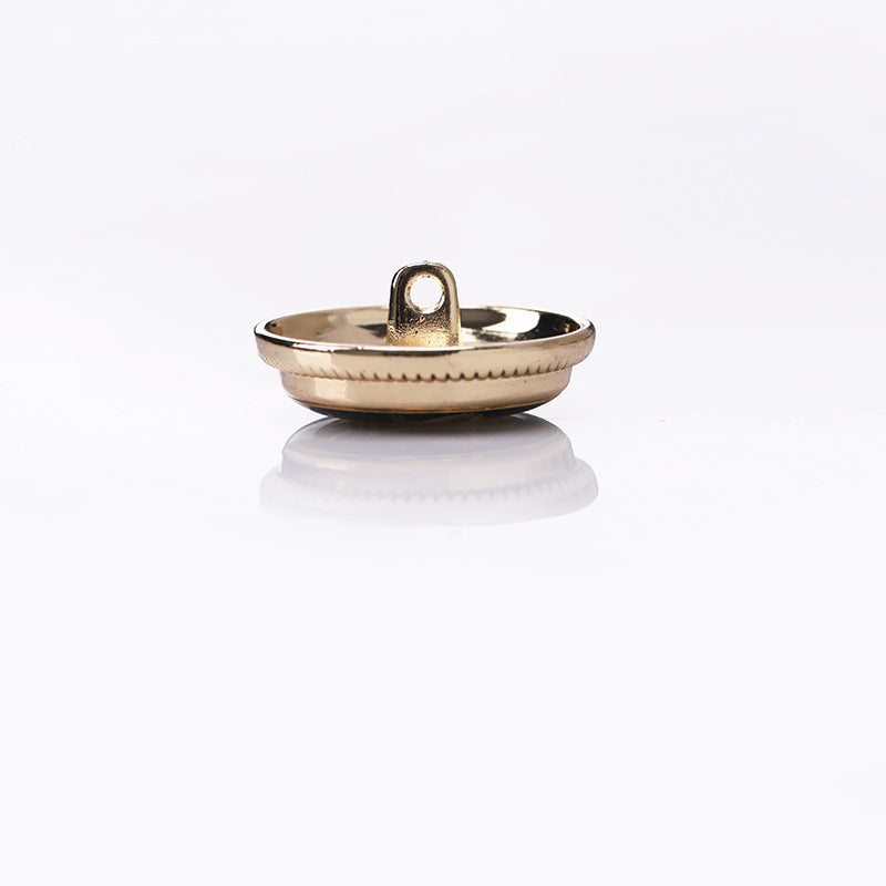 Round crown enamel metal shank button back, gold-tone metal shank loop