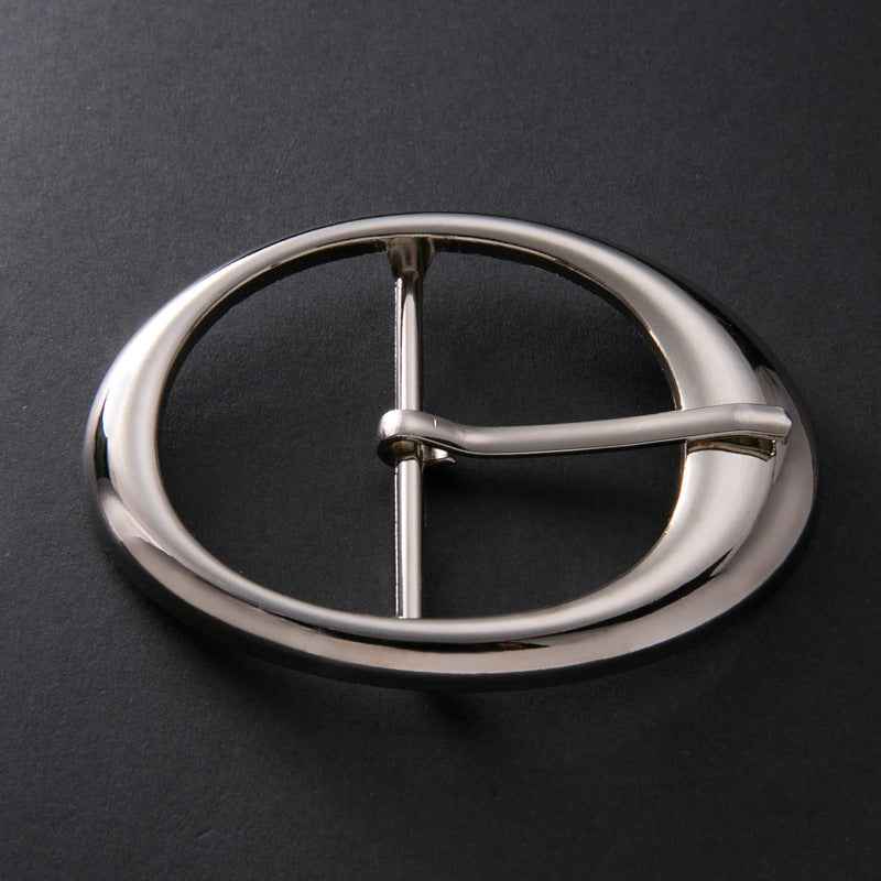 Oval 45mm coat belt buckle with pin, adjustable, silver tone