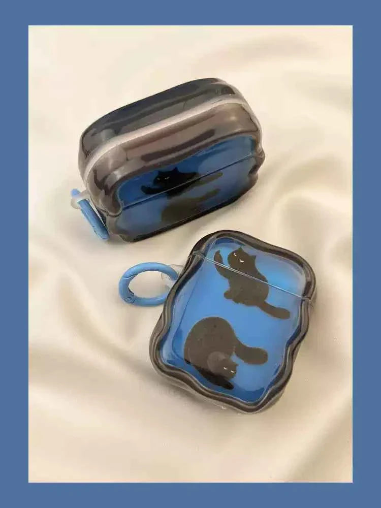Artistic Blue & Black Cat AirPods Case