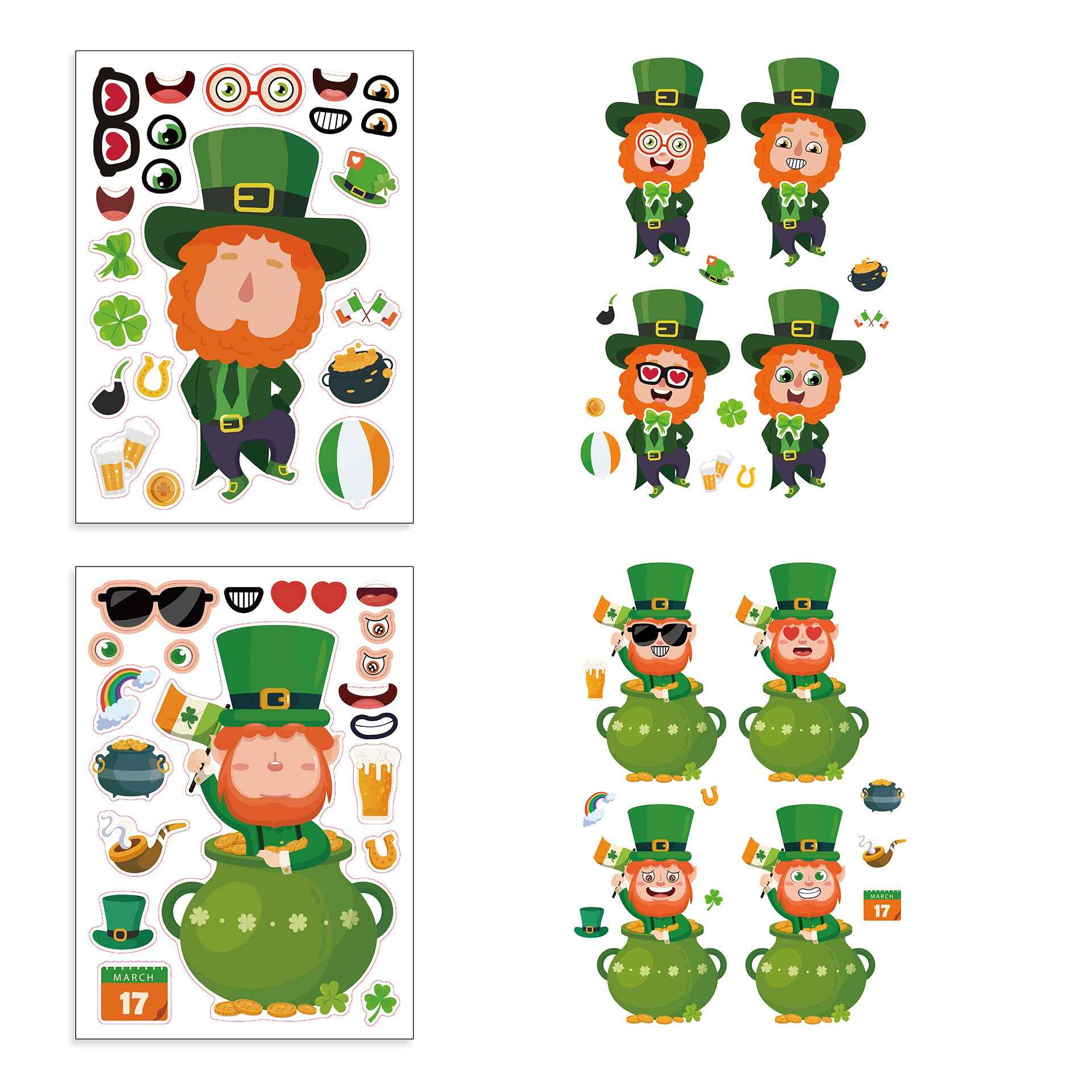 24 Sheets St Patricks Day Stickers for Kids Cards Crafts