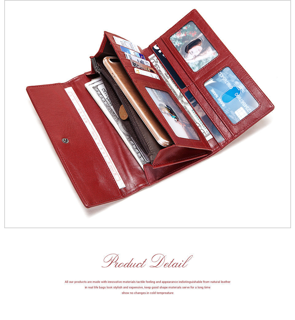 Genuine Leather Long Wallet for Women RFID Clutch