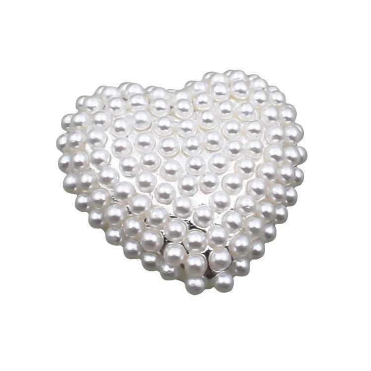 Heart-shaped faux pearl rhinestone metal button, shiny silver-toned, 12 pcs