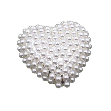 Heart-shaped faux pearl rhinestone metal button, shiny silver-toned, 12 pcs