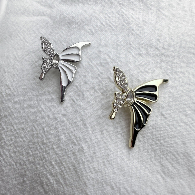 Butterfly metal buttons, gold-black and silver-white, rhinestone detailing