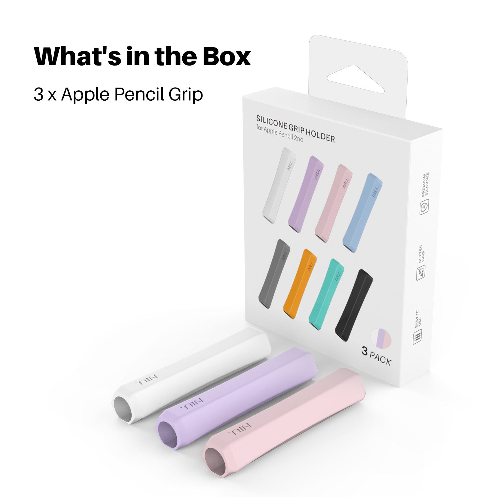 3 Pack Apple Pencil Grips Case Cover Silicone Sleeve Holder White Purple Pink
